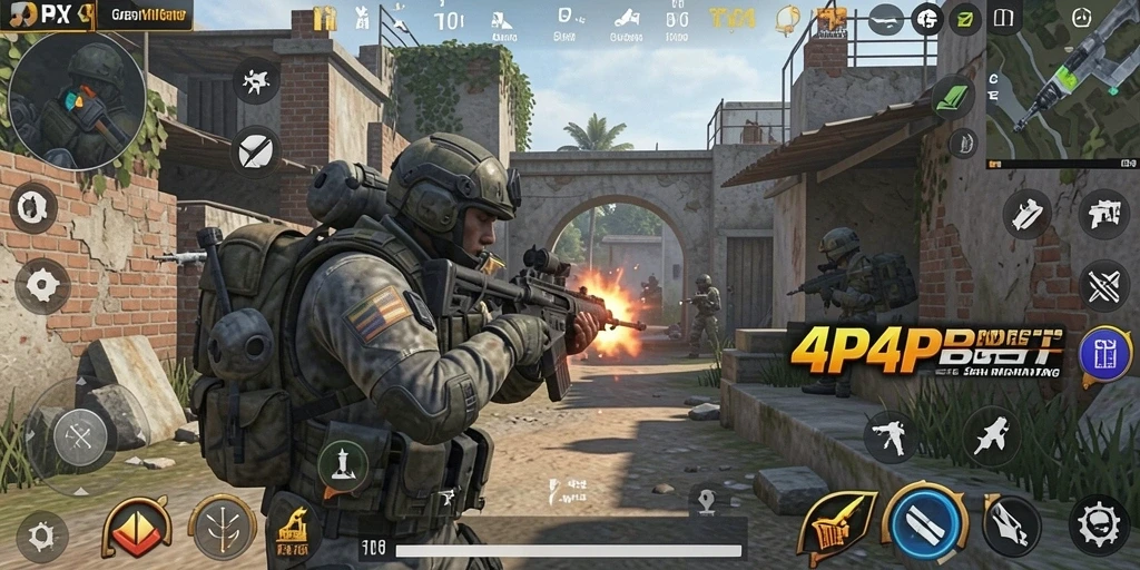 Screenshot gameplay 4P4PBET dengan aksi tembak-menembak yang intens.