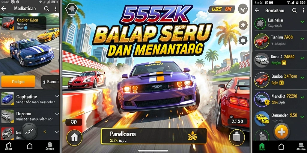 Tampilan gameplay 555ZK dengan action balap yang mendebarkan.