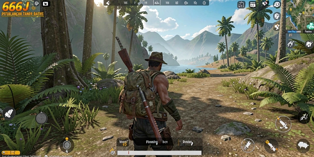 Screenshot gameplay dari 666J menampilkan dunia terbuka yang luas dan indah.