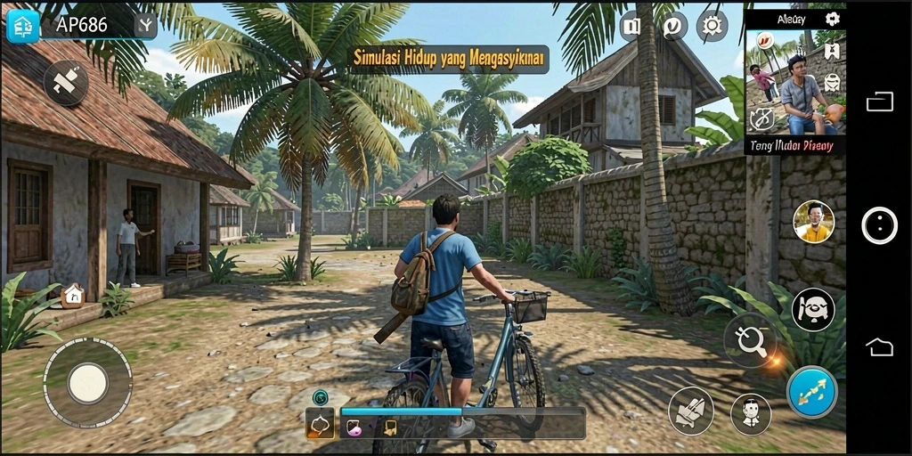 Tampilan gameplay AP686 dengan simulasi kehidupan yang menarik.