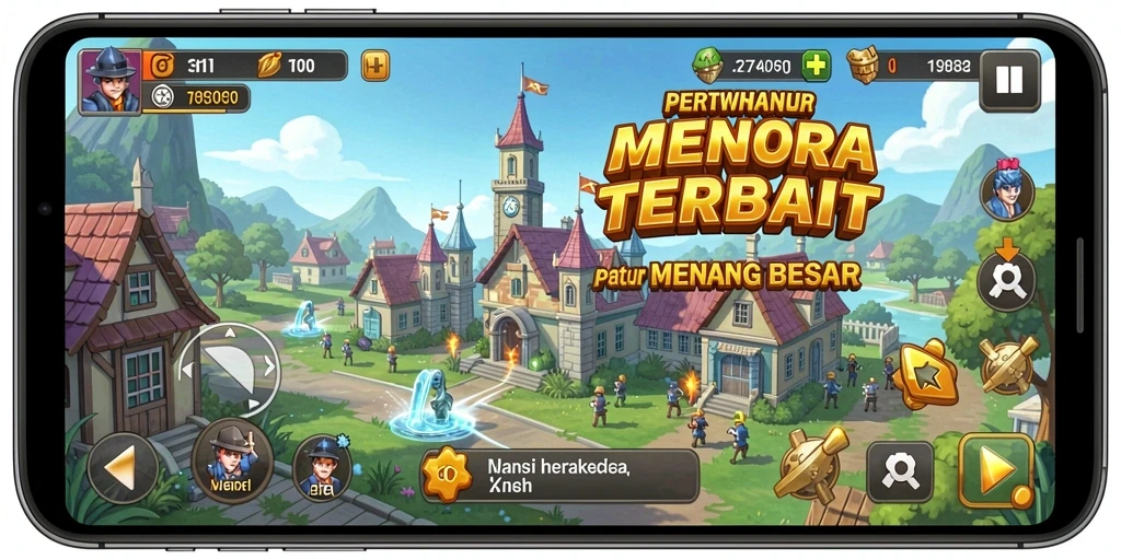 Screenshot gameplay menampilkan strategi menara di BIGWINNER.