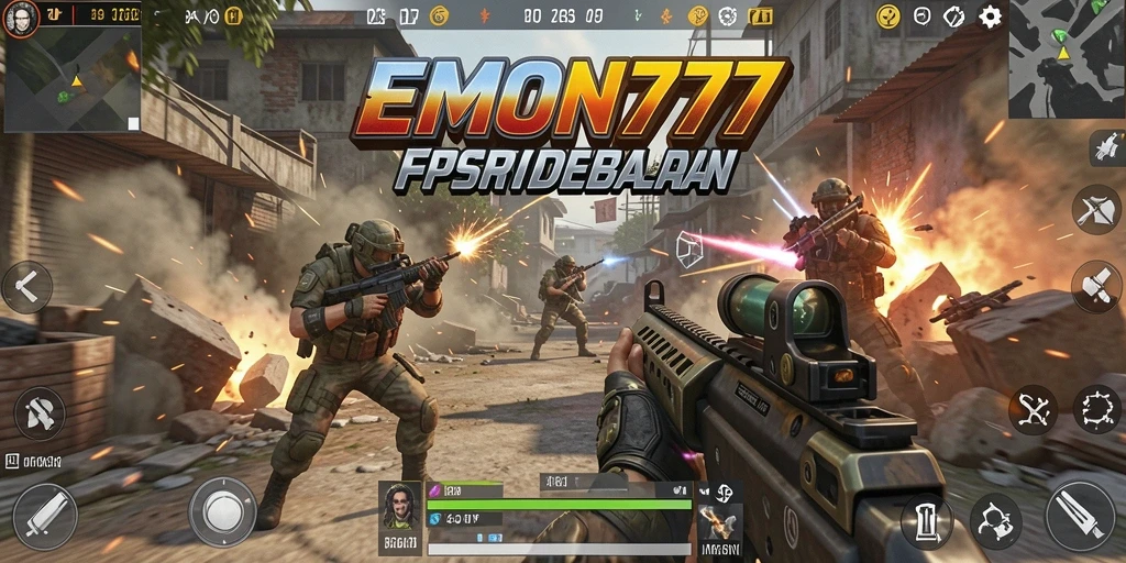 Screenshot gameplay EMON777 menampilkan aksi tembak-menembak yang mendebarkan.