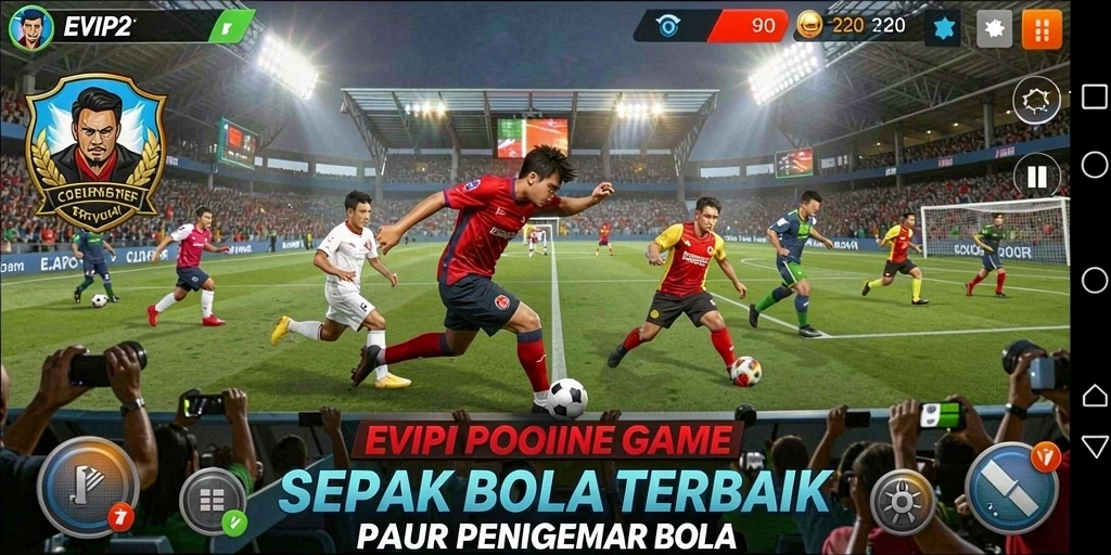 Screenshot gameplay EVIP2 menampilkan aksi seru permainan sepak bola.