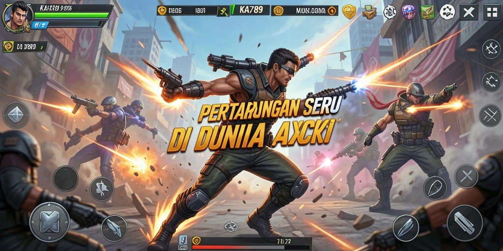 Tangkapan layar KA789 menampilkan aksi seru di arena pertempuran.