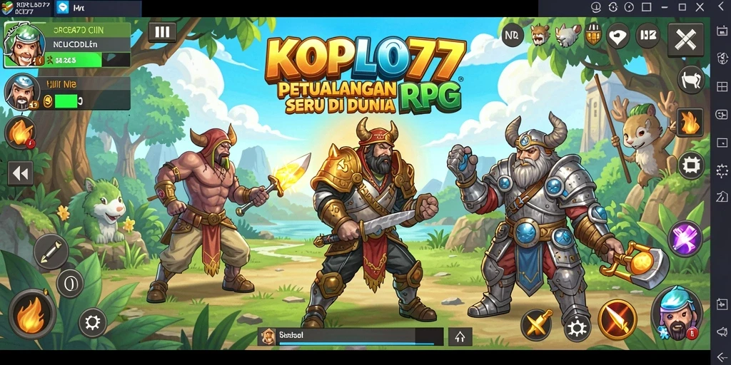 Screenshot gameplay RPG KOPLO77 yang menampilkan karakter dan pertarungan epik.