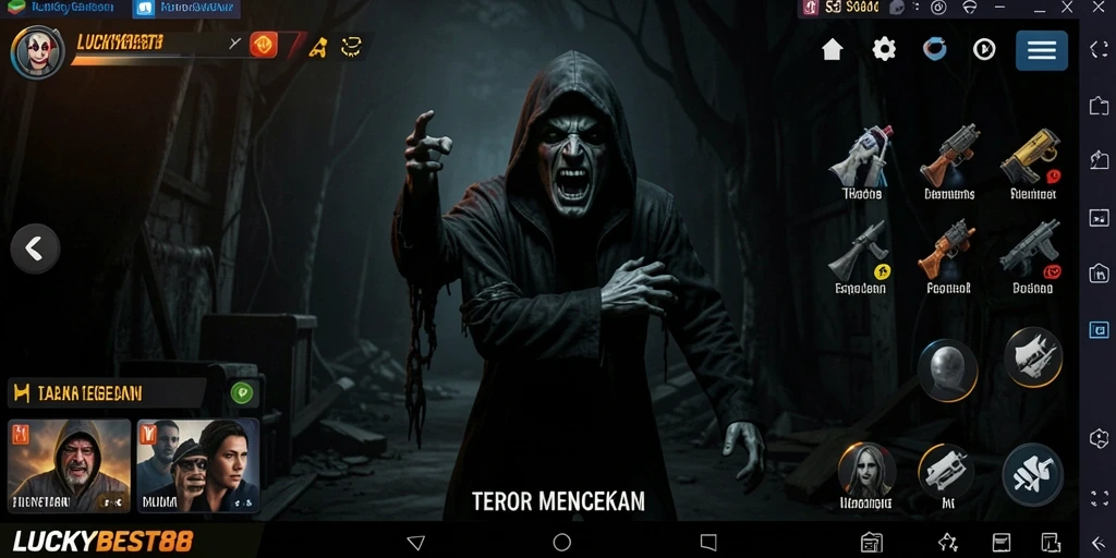 Screenshot gameplay LUCKYBEST88 yang penuh ketegangan dan atmosfer menyeramkan.