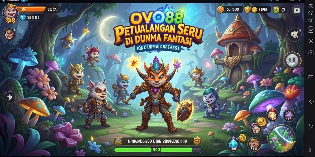 Screenshot utama OVO88 menampilkan petualangan seru di lingkungan fantastis.