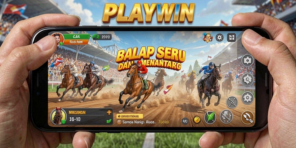 Tampilan gameplay seru di PLAYWIN dengan mobil balap yang beraksi.