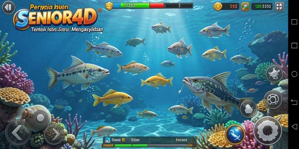 Gameplay menarik dalam SENIOR4D menampilkan aksi Tembak Ikan yang seru.
