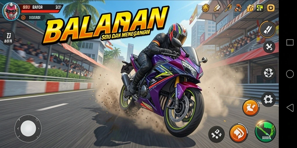 Gameplay seru T6 dengan aksi balapan motor yang intens.