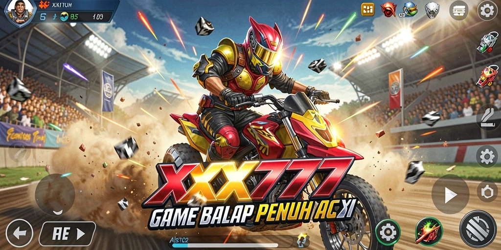 Screenshot utama XXX777 menampilkan aksi balapan yang mendebarkan.